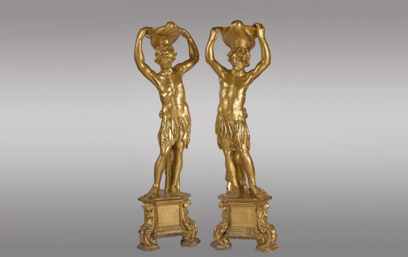 Fine pair <br/>of Venetian Figures in giltwood <br/> Circa 1700