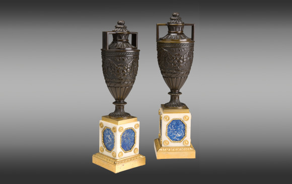 Pair of patinated and gilded Bronze Urns Baltics<br/>Empire Period