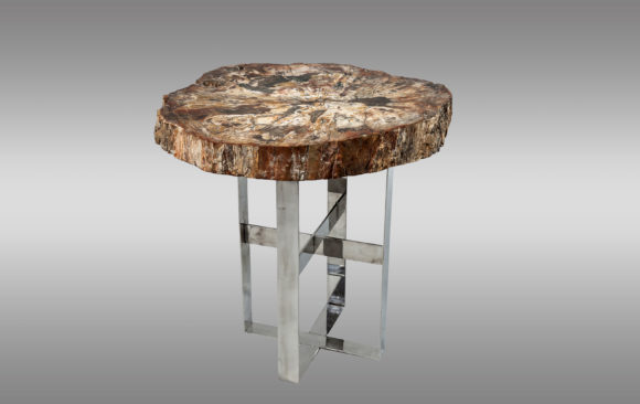 Cocktail Table with Fossil top<br/> on steel base<br/> Prehistoric Period