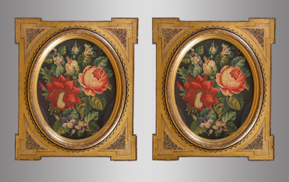 Two Framed Tapestries with floral motifs<br/> Nineteenth Century