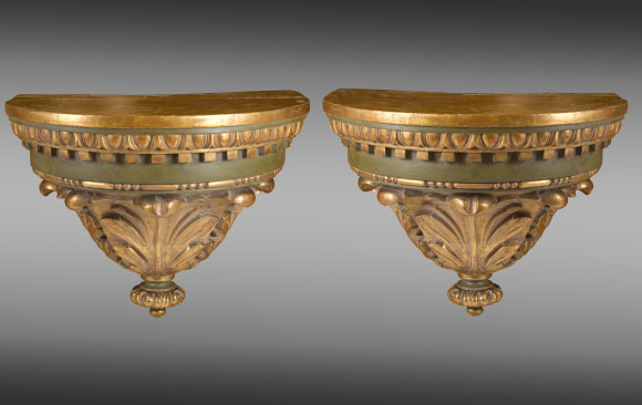 Pair of wall Brackets<br/>painted and gilded wood<br/>Nineteenth Century