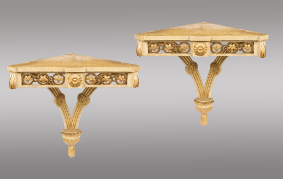 Two Spanish Corner Brackets<br/>painted and gilded  <br/>Early Nineteenth Century