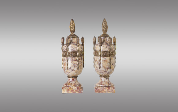 French Art Deco marble urns with bronze<br/> Circa 1920