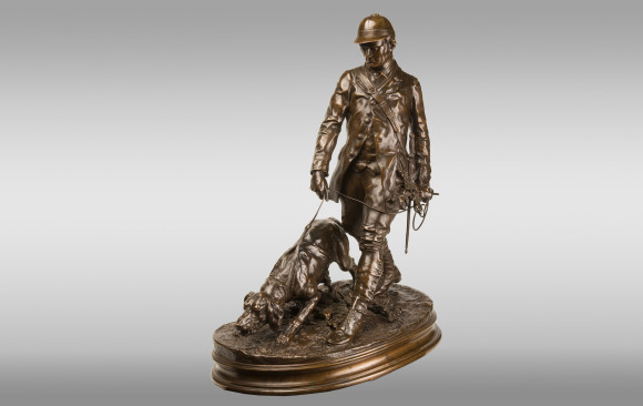 P.J. Mêne (1810-1879) <br/> Bronze group ''Valet de Limier''